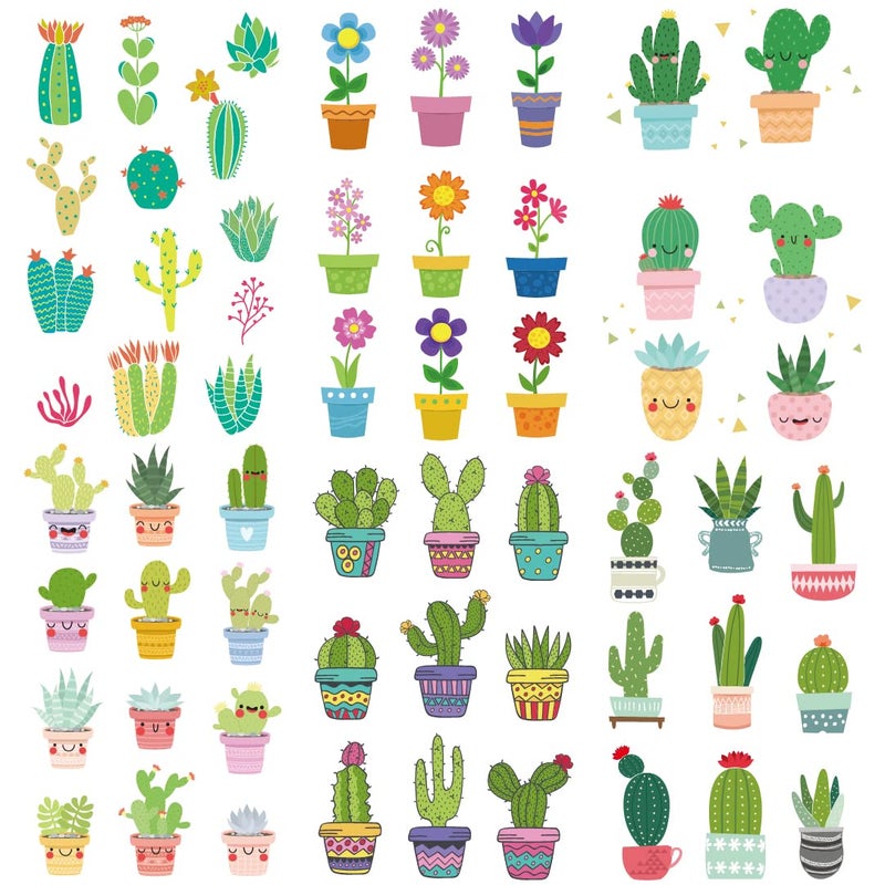 Oottati 6 sheets Waterproof Temporary Tattoo Stickers for Kids Children Cute Finger Wrist Cactus Potted Flower for Grils Boys