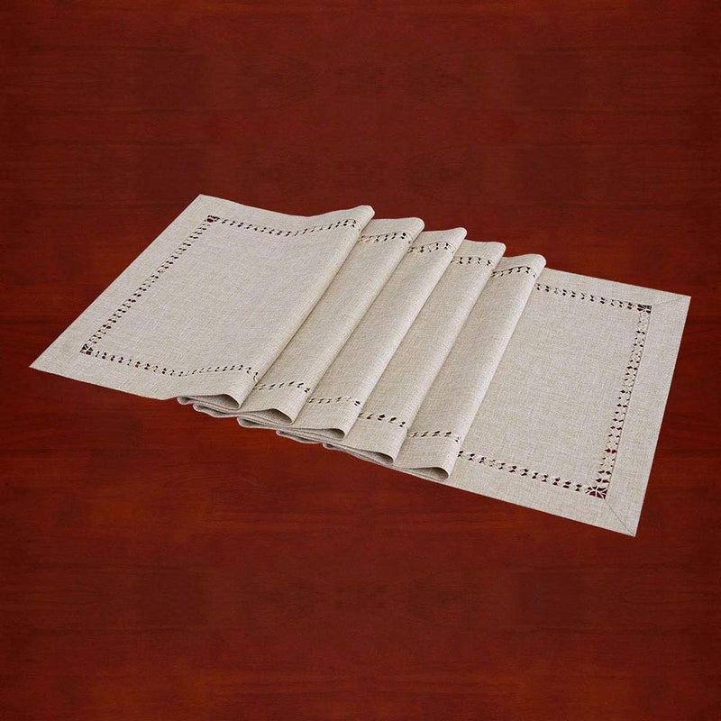 Grelucgo Handmade Hemstitched Polyester Rectangle Table Runners Dresser Scarves, Beige 14x36 inch - Image 4