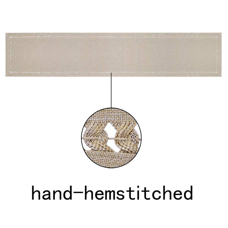 Grelucgo Handmade Hemstitched Polyester Rectangle Table Runners Dresser Scarves, Beige 14x36 inch - Image 3