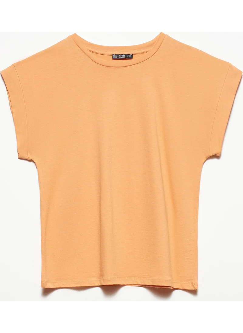 Dilvin 3504 Crew Neck Combed Cotton Blouse-Peach