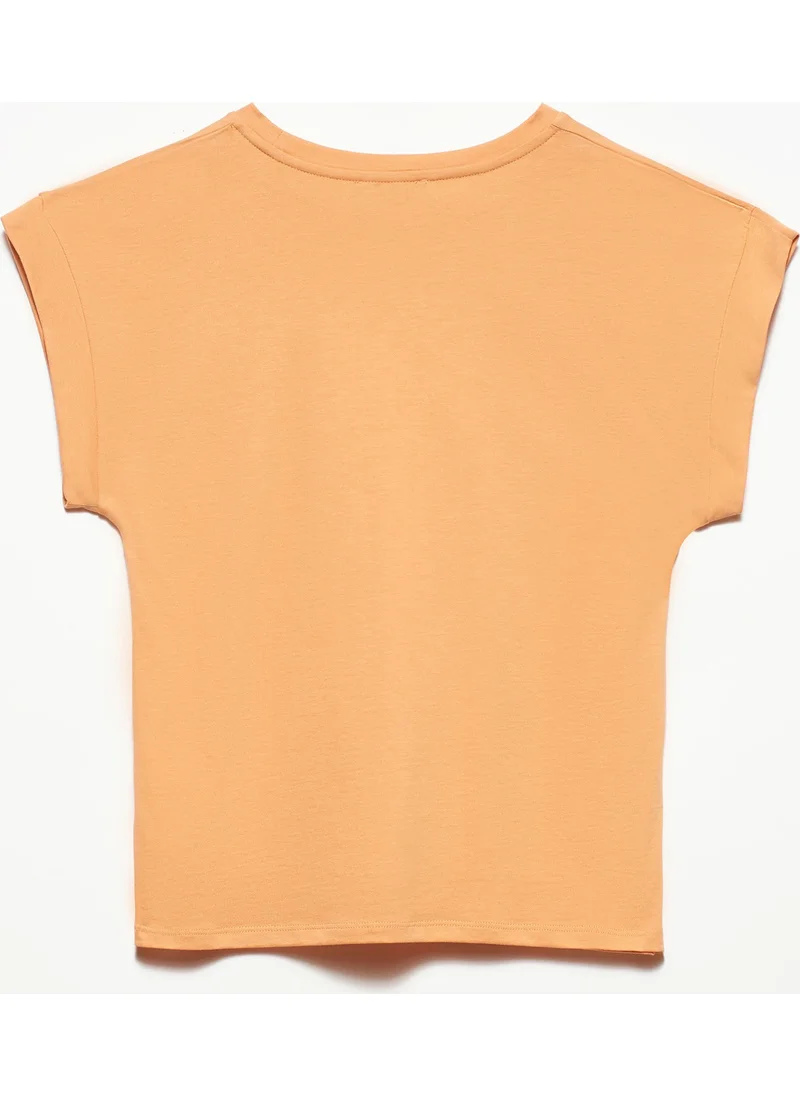 ديلفين 3504 Crew Neck Combed Cotton Blouse-Peach