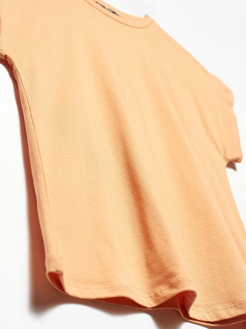 Dilvin 3504 Crew Neck Combed Cotton Blouse-Peach