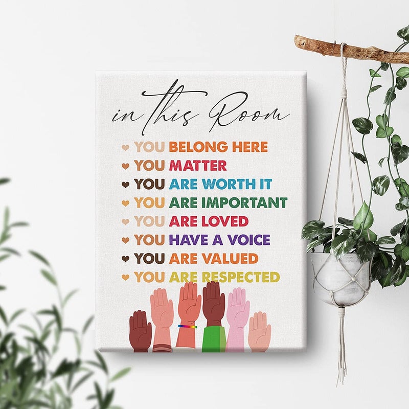 Nvhai Inspirational Diversity Wall Art in This Room Watercolor Canvas Painting Prints for Classroom Office Wall Decor Framed Equality Artwork Gifts(12x15 Inch) - Image 4