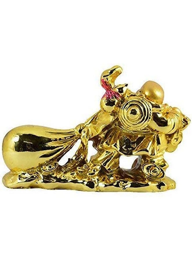 RIPE INDIA Resin Vastu Feng Shui Laughing Buddha Drag the Money Potli Showpiece (Gold, 10 Cm, Standard) - Image 2