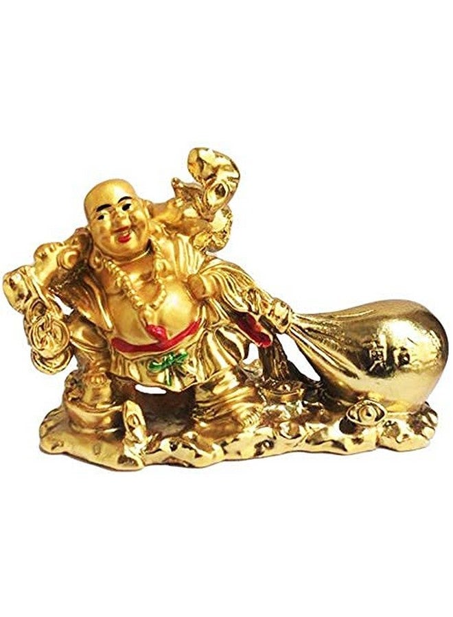 RIPE INDIA Resin Vastu Feng Shui Laughing Buddha Drag the Money Potli Showpiece (Gold, 10 Cm, Standard) - Image 3