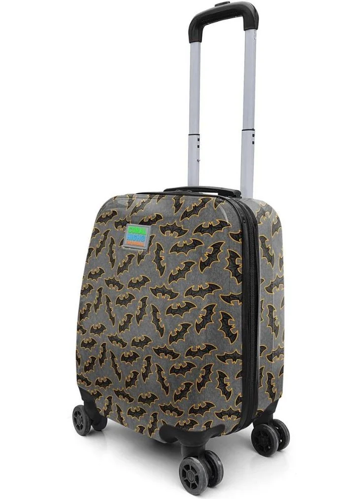 CORAL HIGH Kids Dark Gray Mustard Bat Patterned Children's Suitcase 16740