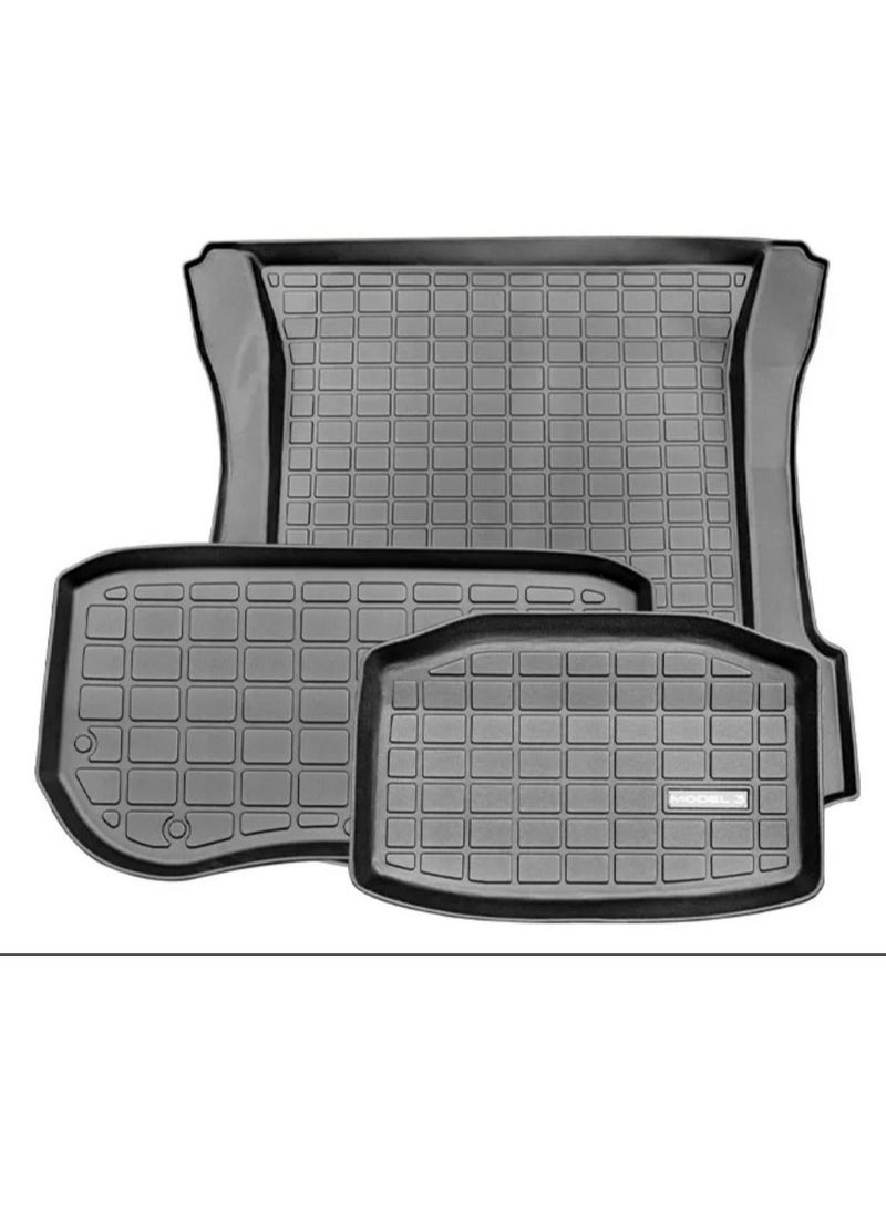 Generic Tesla 3Pcs Mat Set Model 3 2021 2022 2023 TPE Car Frunk And Rear Trunk Storage Box Mat Pad With Rear Full Mat cover - Image 1