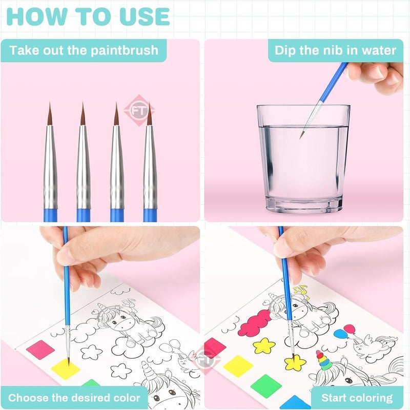 Firstly Traders Unicorn Color Magic Book for Kids Activity Books for Children Coloring Books for Kids Ages 4-8 Years 12 Sheet Cartoon Painting kit with Brush Return Gift 3+ - Image 4