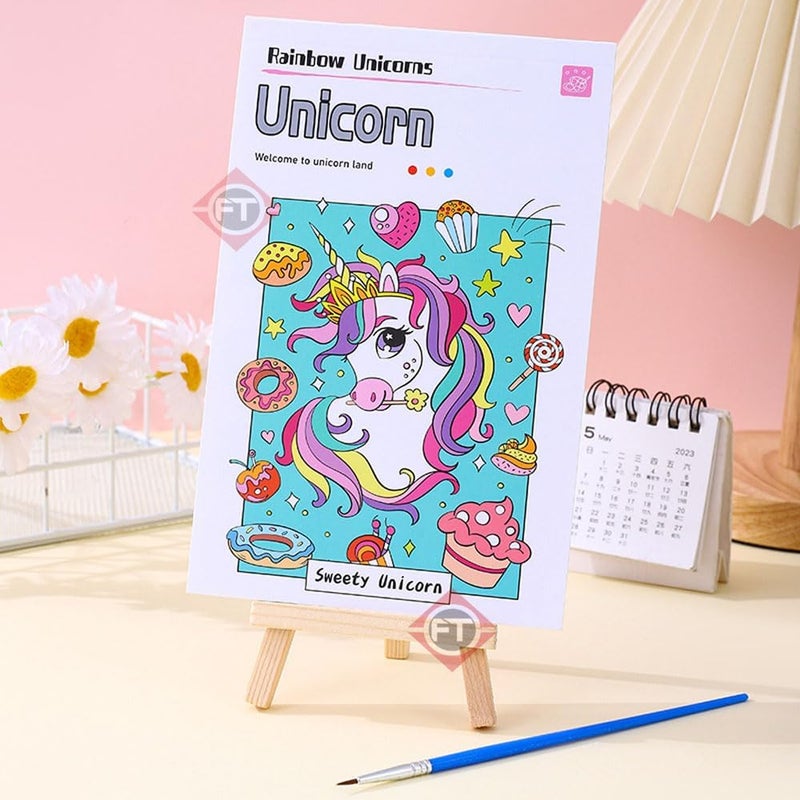 Firstly Traders Unicorn Color Magic Book for Kids Activity Books for Children Coloring Books for Kids Ages 4-8 Years 12 Sheet Cartoon Painting kit with Brush Return Gift 3+ - Image 1