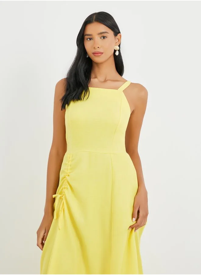 Take Two Take Two Solid Sleeveless Side Ruched Detail Midi Dress
