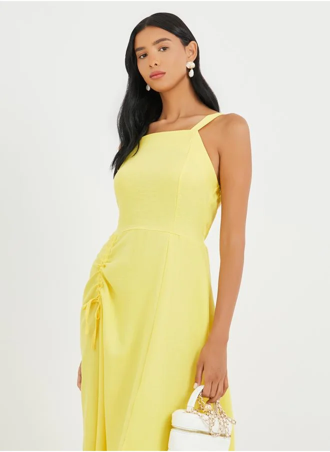 Take Two Take Two Solid Sleeveless Side Ruched Detail Midi Dress
