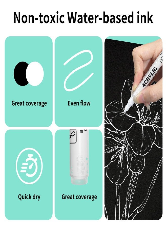 DEYONI 2pcs white Acrylic Paint Pens,0.7 mm extra Fine Tip,Water Based Acrylic Markers for Wood, Black Paper, Rock Painting, Stone - Image 3