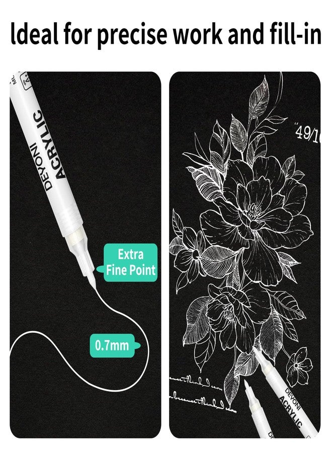 DEYONI 2pcs white Acrylic Paint Pens,0.7 mm extra Fine Tip,Water Based Acrylic Markers for Wood, Black Paper, Rock Painting, Stone - Image 2
