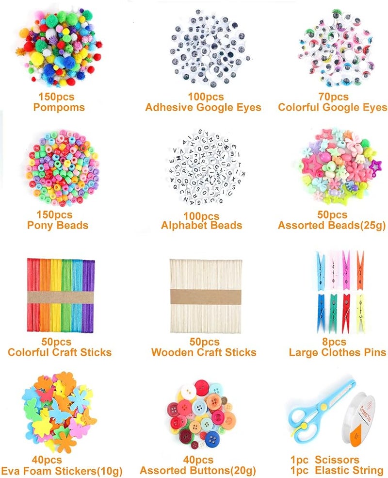 VOLINFO Arts and Crafts Supplies for Kids- 1600+ PCS DIY Craft Kits Including Pipe Cleaners, Folding Storage Box, Preschool Homeschool Craft Set Toys Gift for Boys and Girls(Pink) - Image 2
