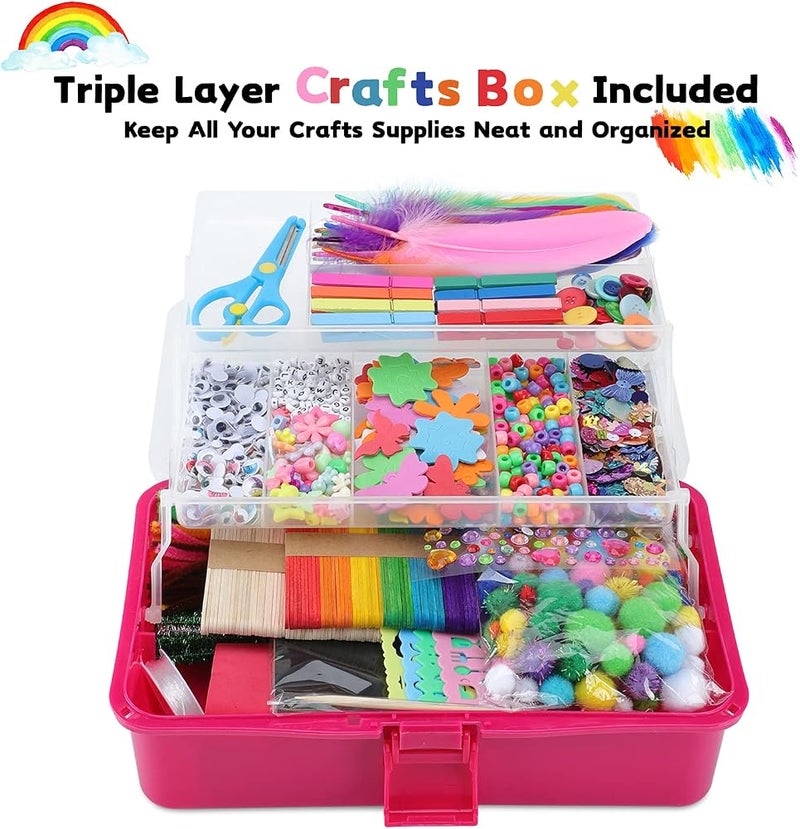 VOLINFO Arts and Crafts Supplies for Kids- 1600+ PCS DIY Craft Kits Including Pipe Cleaners, Folding Storage Box, Preschool Homeschool Craft Set Toys Gift for Boys and Girls(Pink) - Image 5