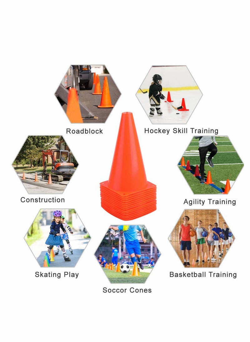Excefore 7 Inch Plastic Traffic Cones 12Pcs Sport Training Agility Marker Cone for Soccer, Skating, Football, Basketball, Indoor and Outdoor Games - Image 2