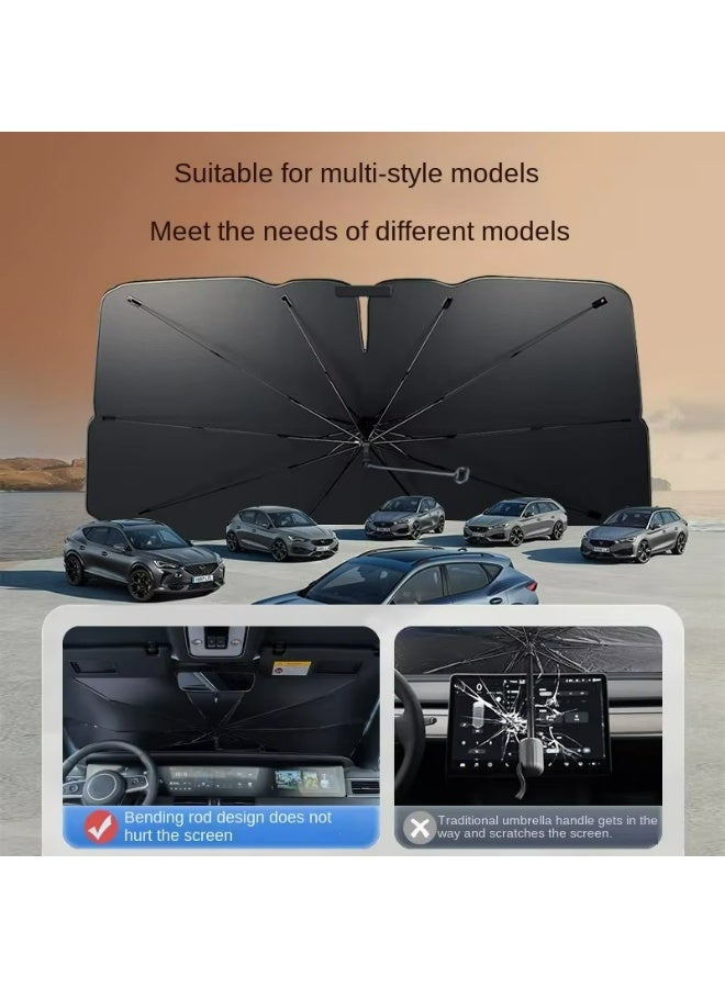 Golden folding car windscreen sunshade with storage pouch, featuring a foldable handle design. Effectively blocks sunlight, heat and UV rays to keep the interior cool. - Image 3