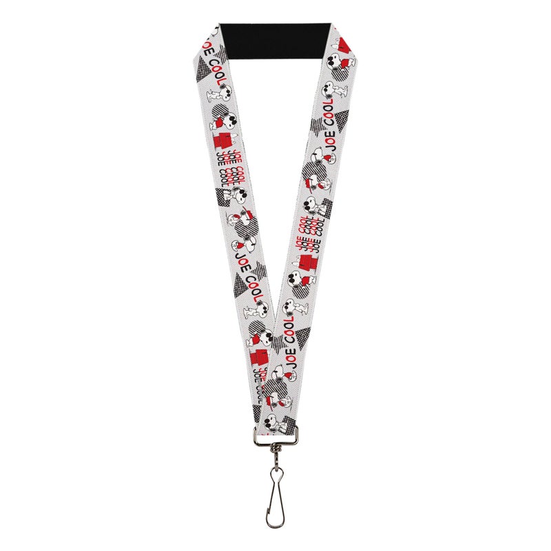 Buckle Down Buckle-Down Peanuts Lanyard, Peanuts Joe Cool Snoopy Poses and Text Gray Black Red White, Elastic - Image 1