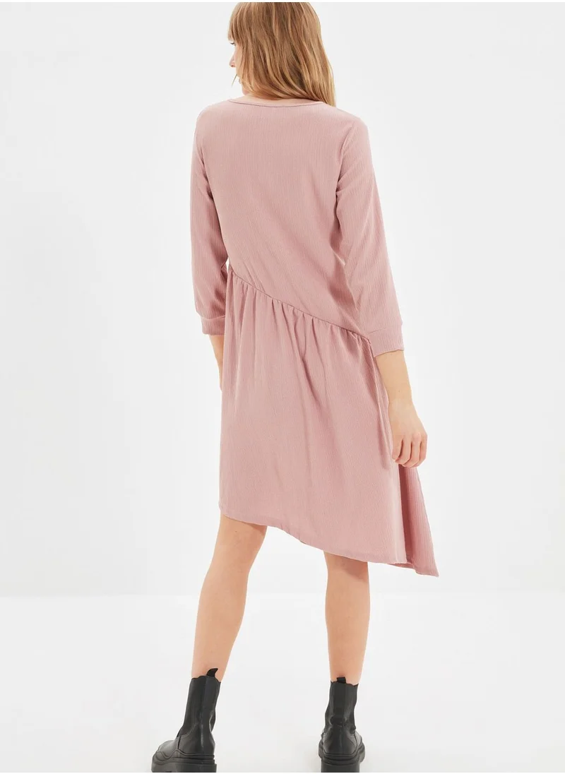 trendyol Crew Neck Asymmetric Shirred Dress