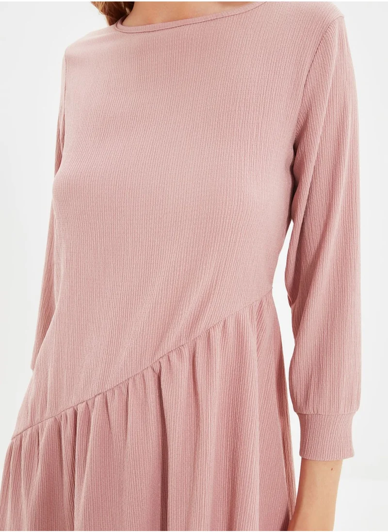 trendyol Crew Neck Asymmetric Shirred Dress