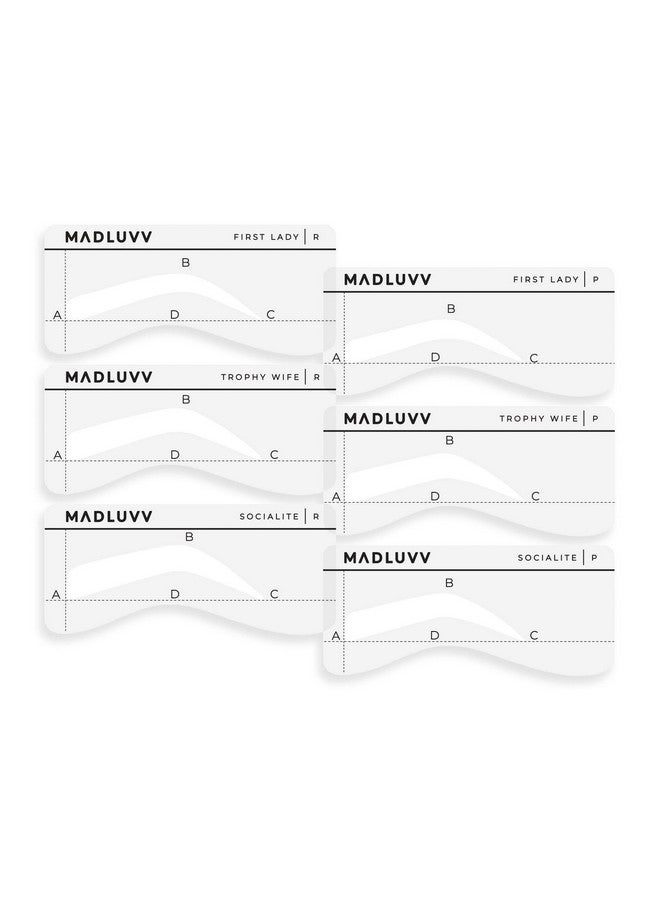 Eyebrow Shaper Stencils, Reusable Brow Mapping Template For Pmu Professionals, Semi-Permanent Makeup Mapping, 6 Stencils (3 Stencil Shapes In Both Petite And Regular Sizes) - Classic Set