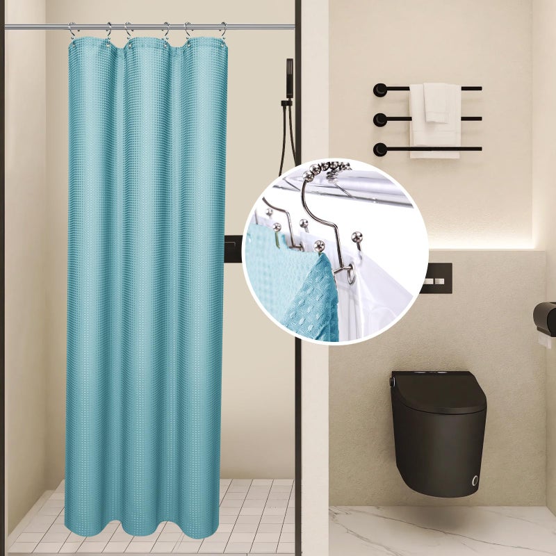LaCyan 3 in 1 Waterproof Waffle Weave Shower Curtain and Clear Liner Set with 6 Stainless Steel Hooks Double Sided for Bathroom 72 Inches Heavy Duty Polyester Fabric Shower Curtains 36x72 - Image 1