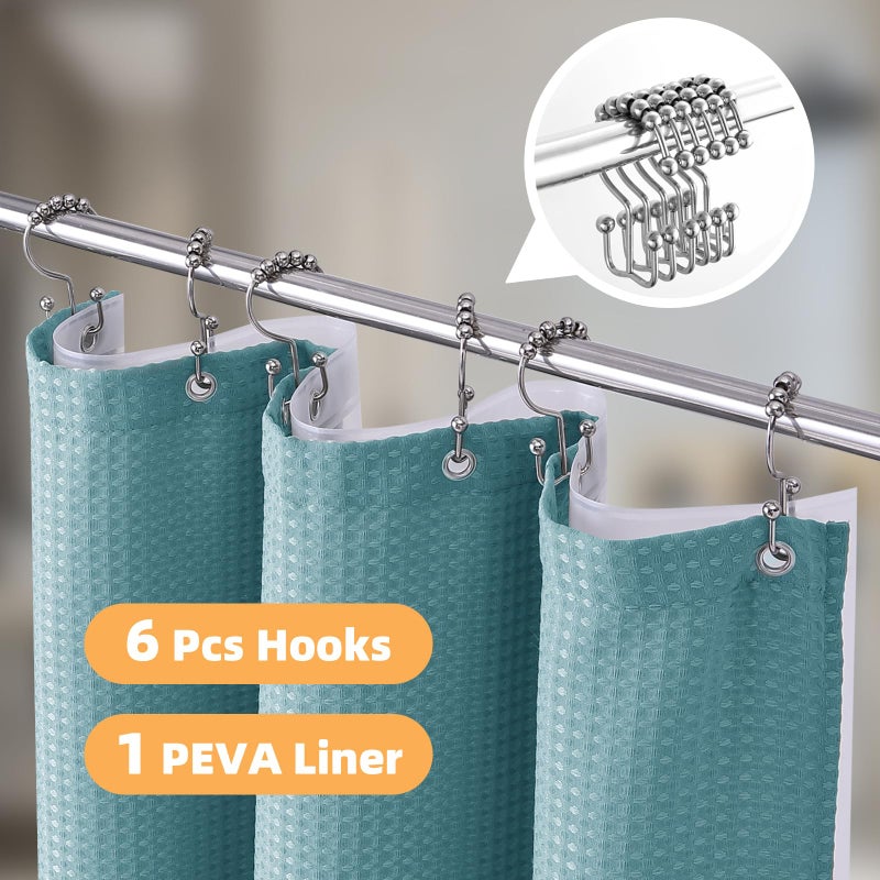 LaCyan 3 in 1 Waterproof Waffle Weave Shower Curtain and Clear Liner Set with 6 Stainless Steel Hooks Double Sided for Bathroom 72 Inches Heavy Duty Polyester Fabric Shower Curtains 36x72 - Image 2