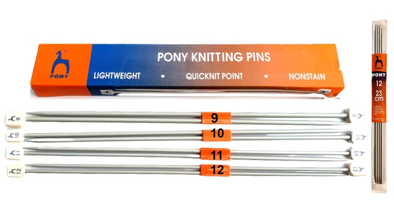 PONY Single Point Knob Aluminium Knitting Pins/Knitting Needles (Grey, Size No. 9 to 12, Length 25cm) Along with Neck Needles Set of 4 (Size No. 12) - Image 1