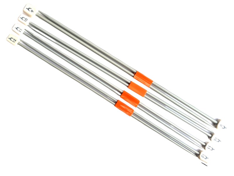 PONY Single Point Knob Aluminium Knitting Pins/Knitting Needles (Grey, Size No. 9 to 12, Length 25cm) Along with Neck Needles Set of 4 (Size No. 12) - Image 2