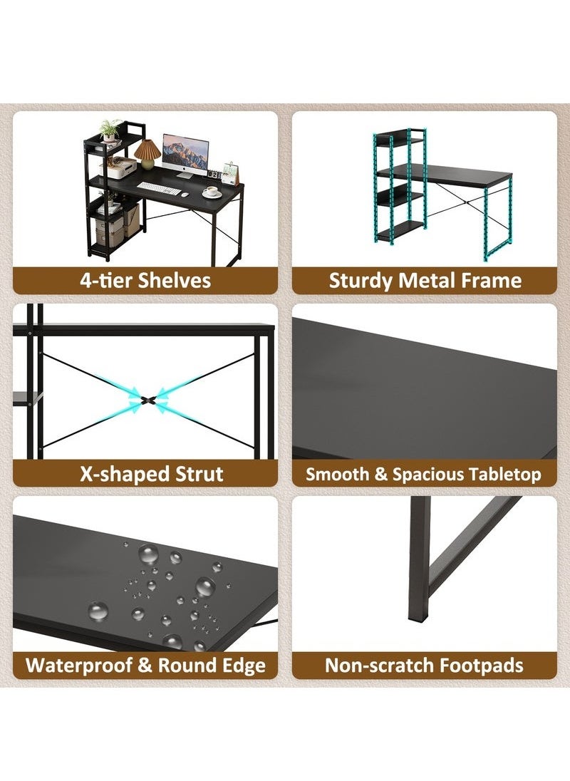 Stubborn - Computer Desk with Storage Bookshelf Modern Simple Home Office Desks & Workstations Black 120×55×72cm - Image 1