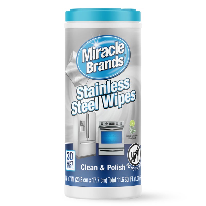 MiracleWipes for Stainless Steel, Great for Kitchen and Appliances, Including Oven, Refrigerator, Dishwasher, Microwave, Sink, Hood, Grill, Removes Fingerprints and Smudges - 30 Count - Image 1