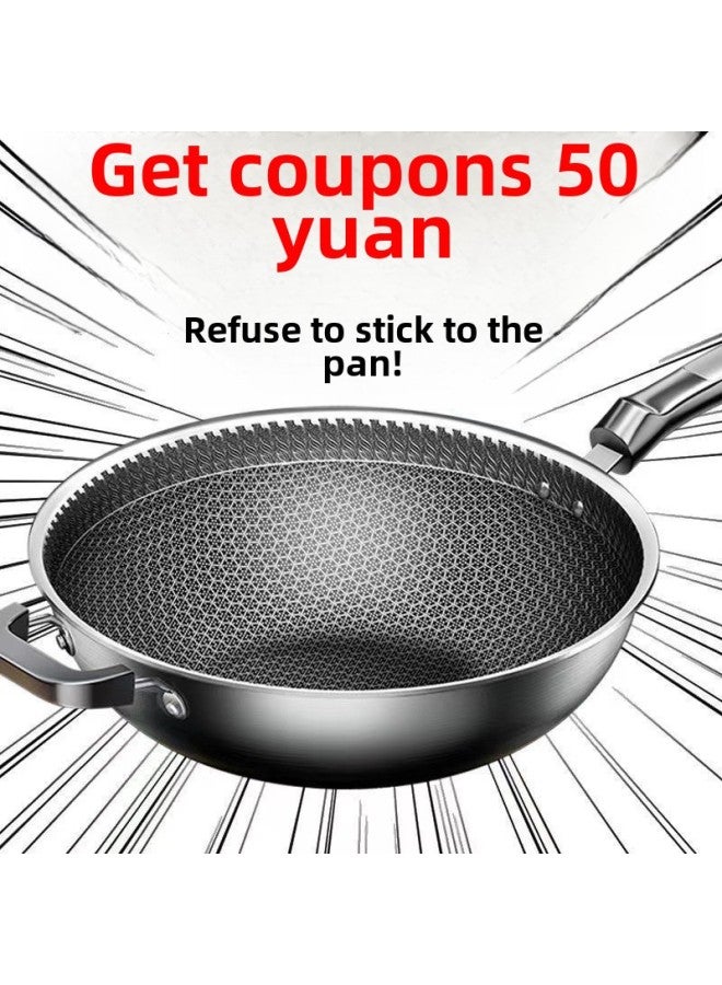German Stainless Steel Wok Household Non-stick Pan Non-coated Oil Fume-free Wok Induction Cooker Gas Universal Cookware-Color:Extra Thick Steel-30.3cm Comprehensive Honeycomb [1-2 People] With Cover-Capacity:[special Offer] End Soon: 00:03:58  - Image 3