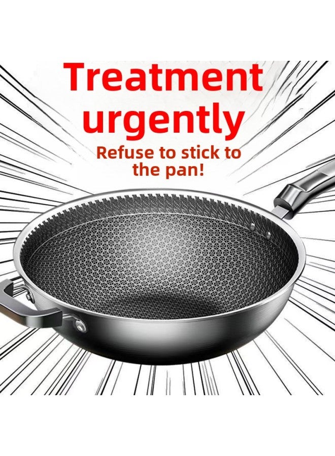 German Stainless Steel Wok Household Non-stick Pan Non-coated Oil Fume-free Wok Induction Cooker Gas Universal Cookware-Color:Extra Thick Steel-30.3cm Comprehensive Honeycomb [1-2 People] With Cover-Capacity:[special Offer] End Soon: 00:03:58  - Image 1