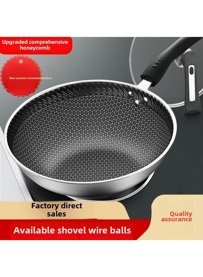 German Stainless Steel Wok Household Non-stick Pan Non-coated Oil Fume-free Wok Induction Cooker Gas Universal Cookware-Color:Extra Thick Steel-30.3cm Comprehensive Honeycomb [1-2 People] With Cover-Capacity:[special Offer] End Soon: 00:03:58  - Image 2