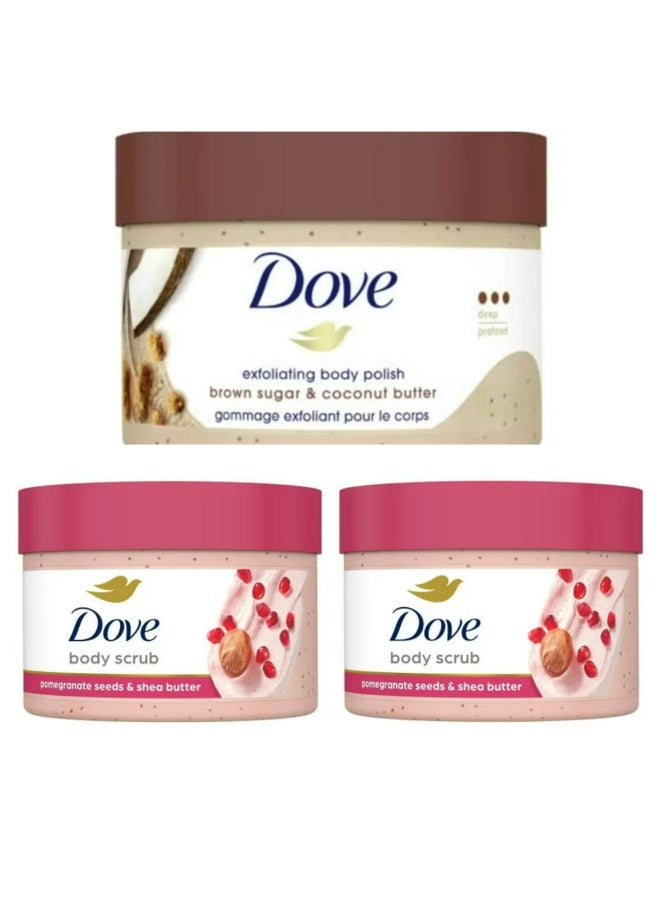 Dove Exfoliating Body Polish Scrub Reveals Visibly Smoother Skin Set 298g 3 Pcs