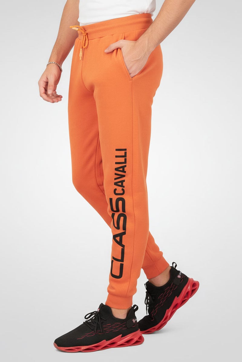 Cavalli Class Men Regular Fit Drawstring Brand Logo Pants, Pumpkin - Image 2