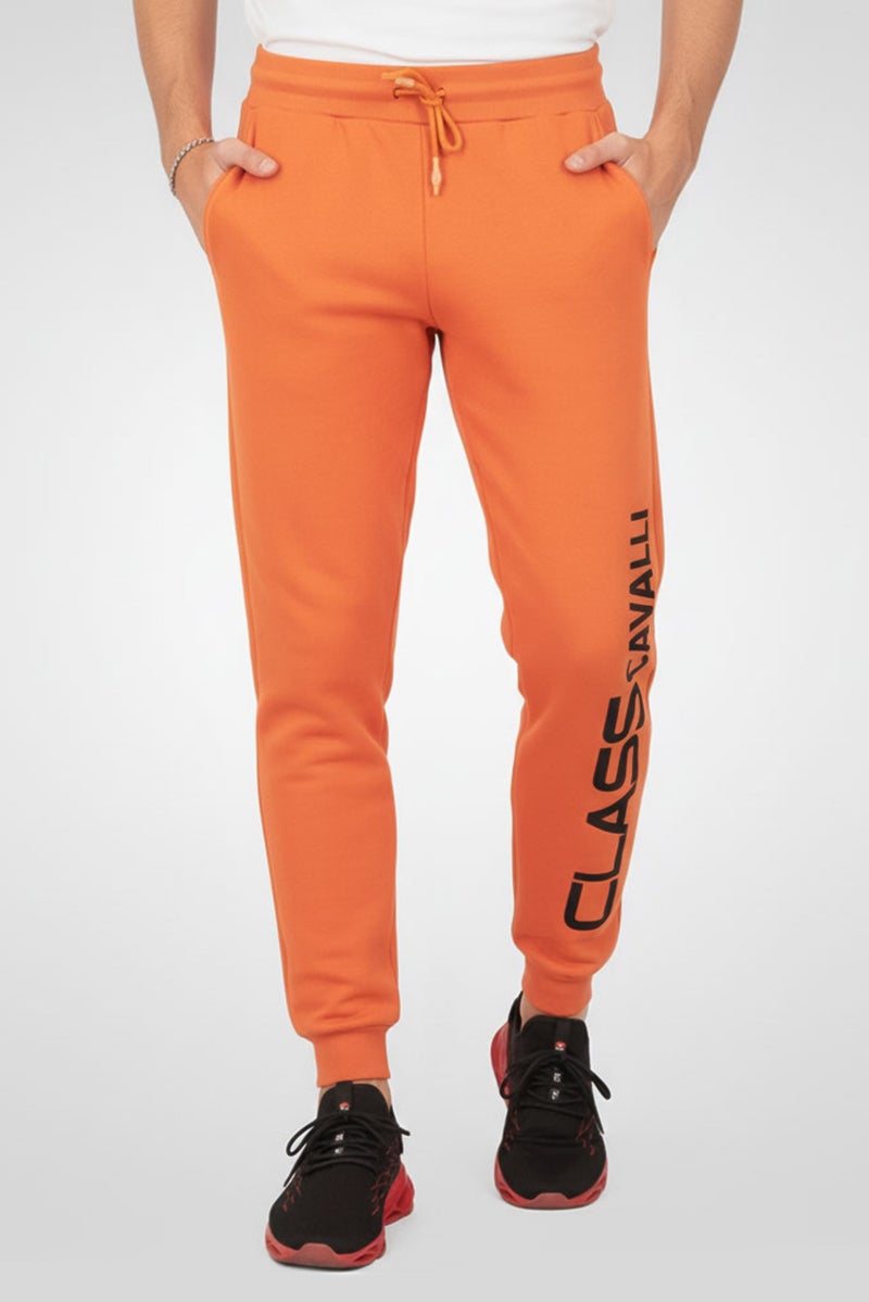 Cavalli Class Men Regular Fit Drawstring Brand Logo Pants, Pumpkin - Image 1