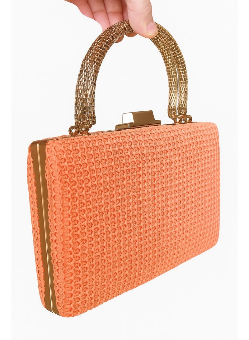 Elegant  orange Women's Evening Clutch - Medium Size, Luxurious Design for Special Occasions, Wear in Two Ways with Gold Chain & Handle, Perfect for Parties & Events - Image 2