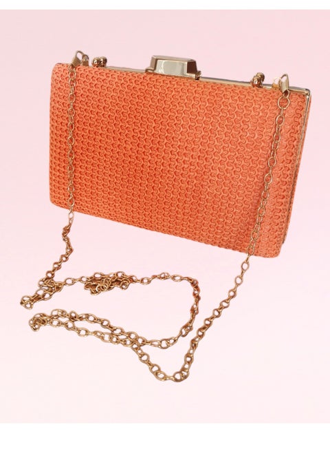 Elegant  orange Women's Evening Clutch - Medium Size, Luxurious Design for Special Occasions, Wear in Two Ways with Gold Chain & Handle, Perfect for Parties & Events