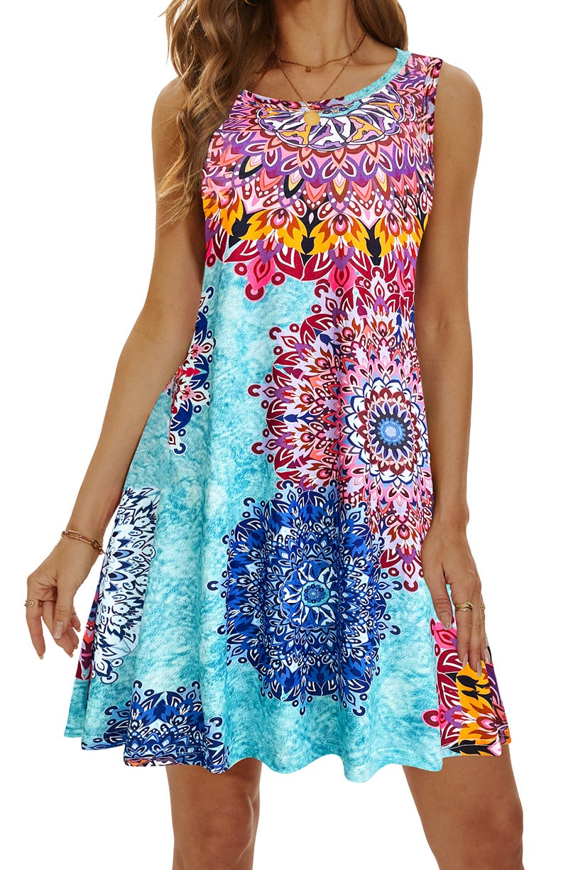 MOSKILL Summer Beach Sundresses for Women Swimsuit Coverup Vacation Swimwear Dresses with Pockets 002-sky Blue Large - Image 2