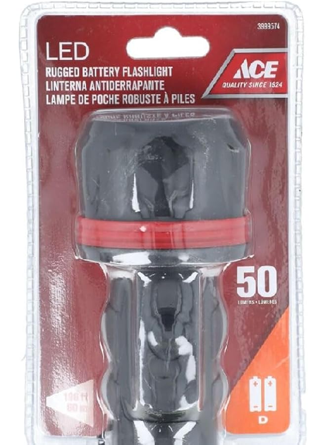ACE High Quality Rugged Battery 50 Lumens LED Flashlight Black 3999574  - Image 2
