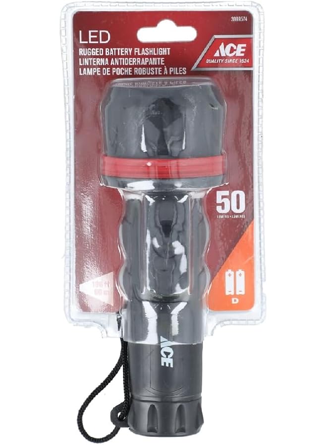 ACE High Quality Rugged Battery 50 Lumens LED Flashlight Black 3999574  - Image 1