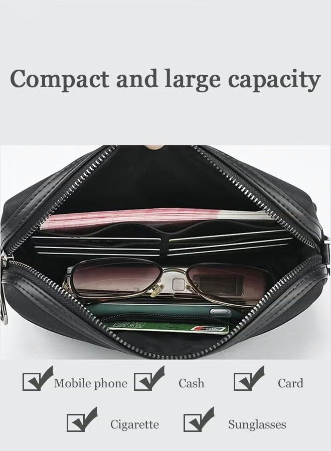 Canway Casual Classic Clutch Bag Portable Large Capacity Lightweight Wallet Business Waterproof Oxford Canvas Zipper Card Holder with Wrist Strap for Men Travel Black - Image 3