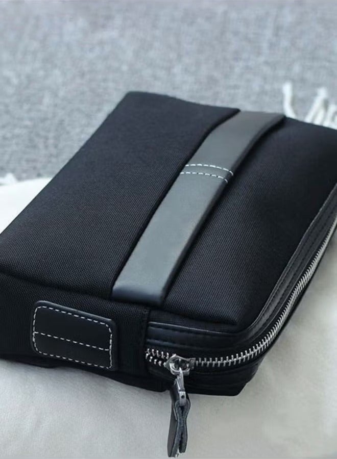 Canway Casual Classic Clutch Bag Portable Large Capacity Lightweight Wallet Business Waterproof Oxford Canvas Zipper Card Holder with Wrist Strap for Men Travel Black - Image 4