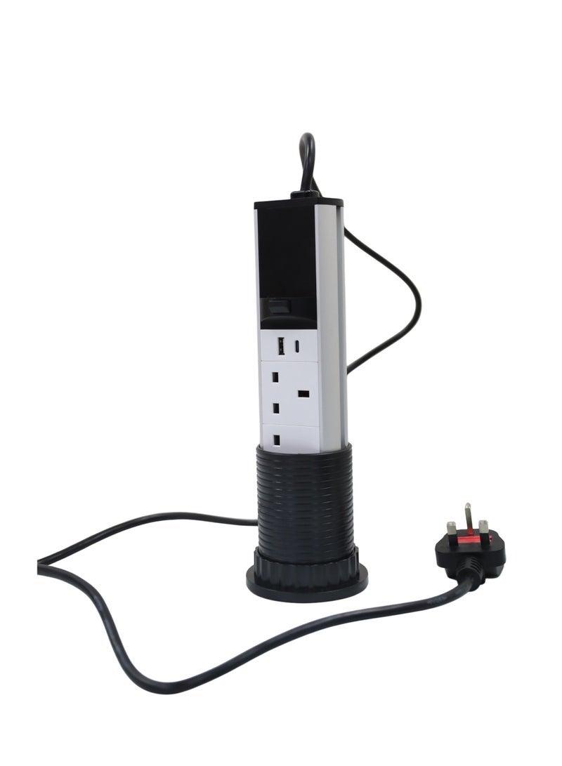 Table Pop Up Power Socket with 3 UK Outlets, USB Ports, and Type-C Fast Charging – Hidden Desk Power Socket for Office, Home, and Workstations. - Image 2