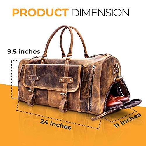 KomalC 24 Inch Leather Duffel Bags for Men and Women Full Grain Leather Travel Overnight Weekend Leather Bags Sports Gym Duffle for Men (Brown Tan with shoe pocket) - Image 5