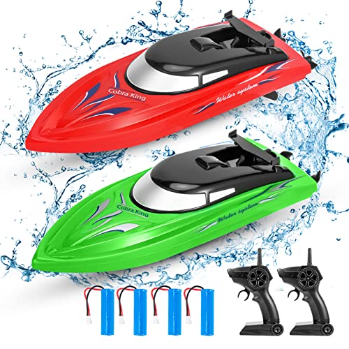 Lumiparty 2PACK RC BoatRemote Control Boats for Kids and Adults10kmH 24G High Speed Remote Control BoatFast RC Boats for Pools and Lakes with 4 Rechargeable BatteryRedGreen - Image 1