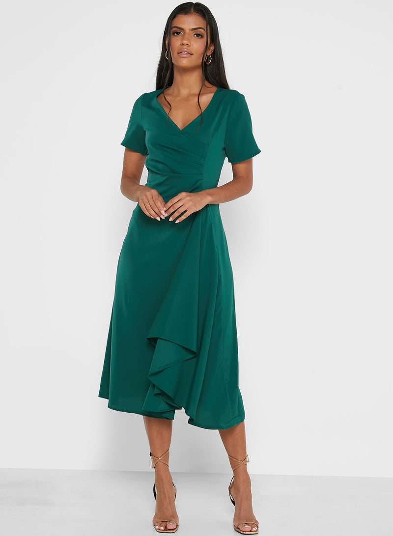 ELLA Emerald Ruffle Midi Dress  - Image 1