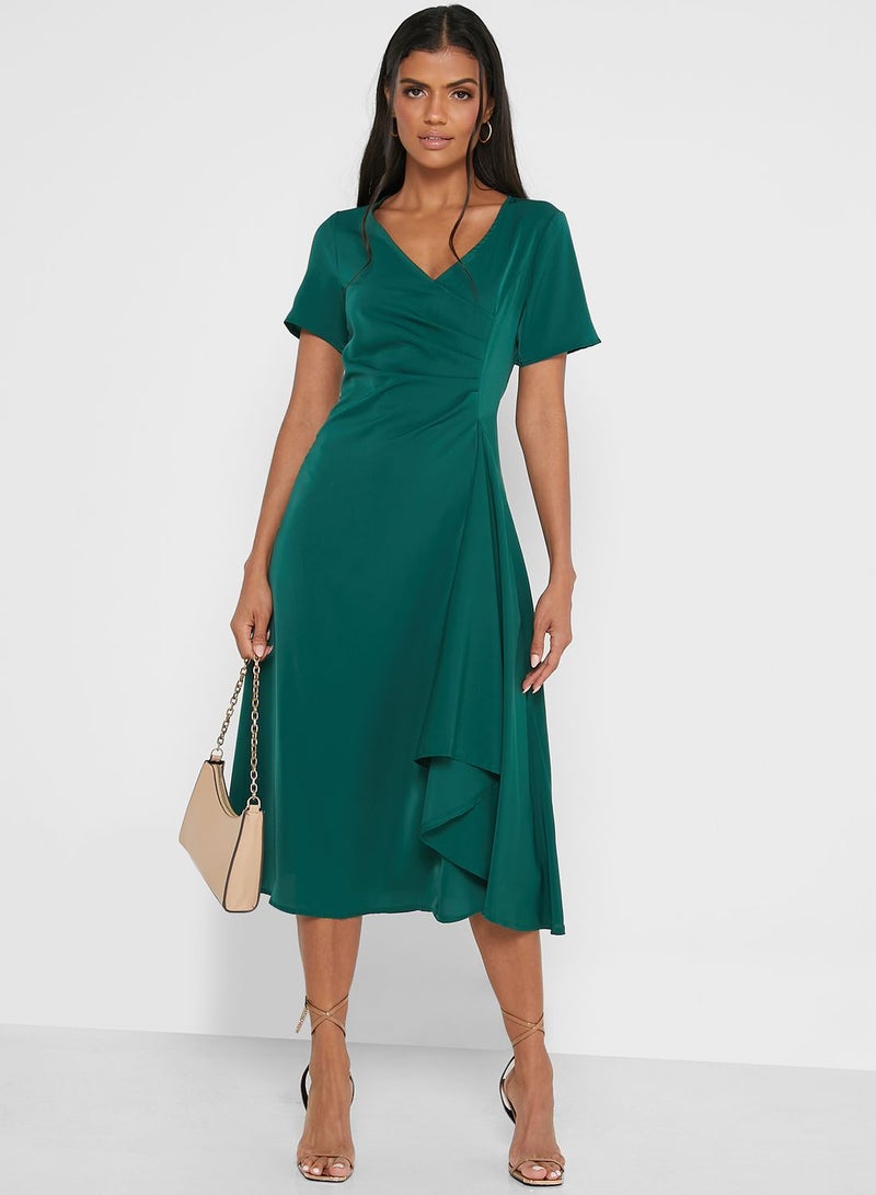 ELLA Emerald Ruffle Midi Dress  - Image 4
