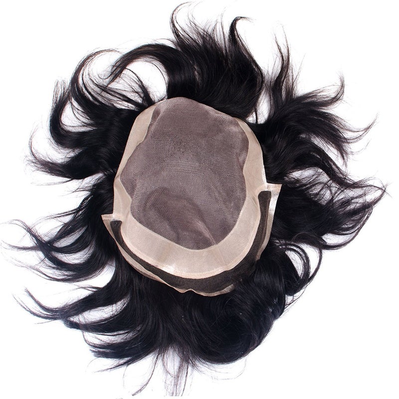 Glan Human Hair Natural Front Lace Hair PatchToupeeWig for Men Hair Replacement System Patches Hair Wigs for Boys Men for Hair Loss Solution 8X6 BLACK - Image 4